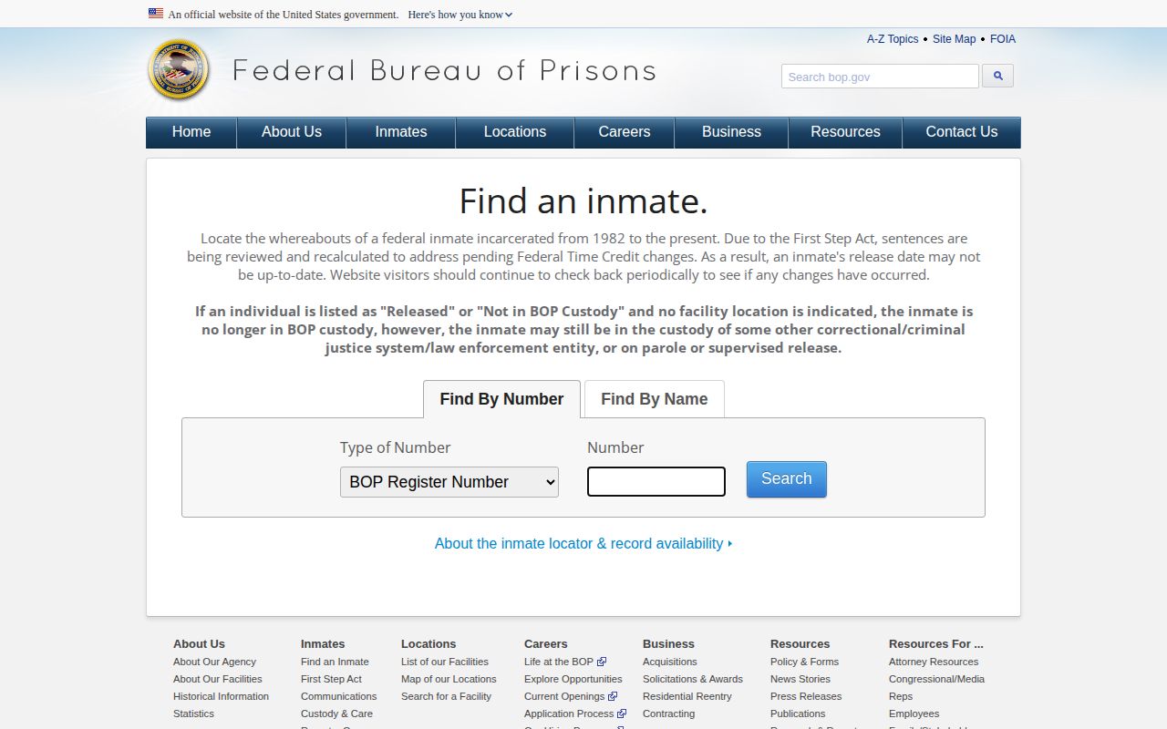 Federal Bureau of Prisons inmate locator for Twin Falls County federal custody records