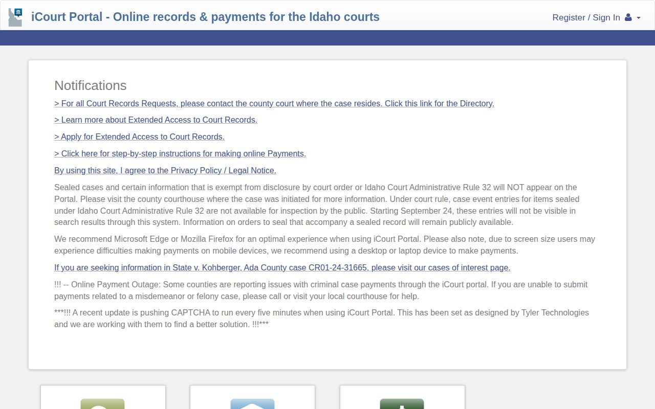 Idaho iCourt Odyssey portal for Twin Falls County court case records
